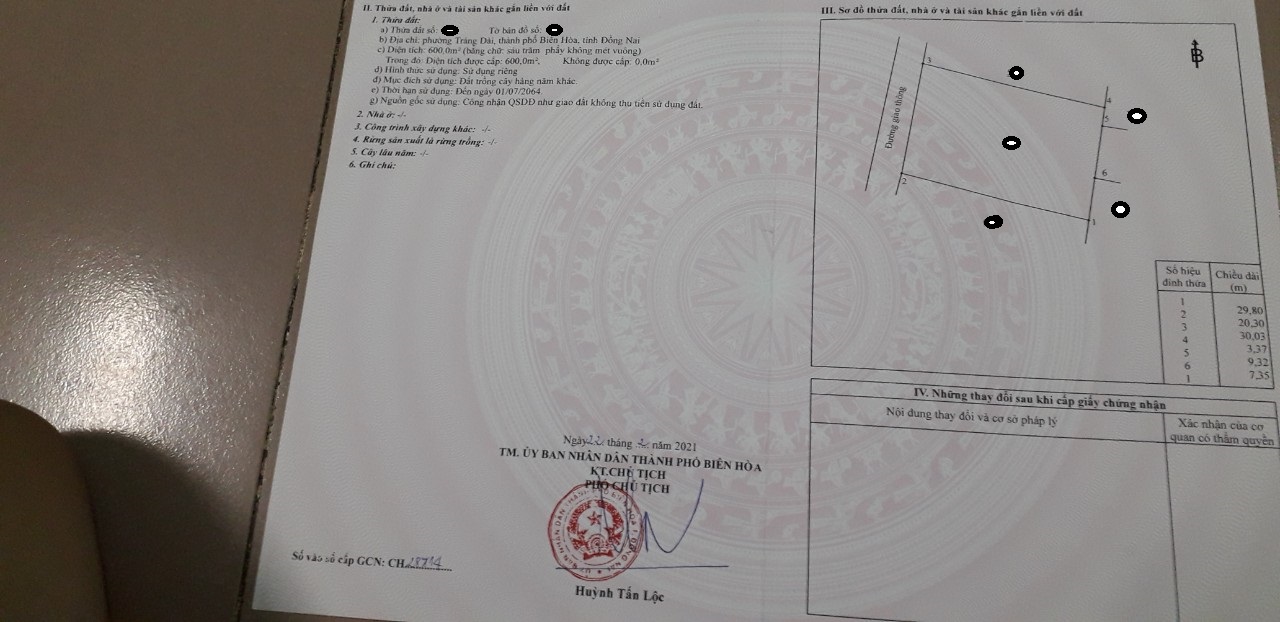 Bán đất Diện tích 600m2 vuông vức kp4 Trảng Dài Biên Hòa
